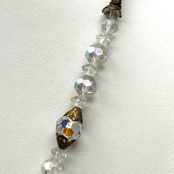 Vintage Aurora Borealis Crystal Tassel Necklace 26” Filigree Midcentury Cocktail - Picture 11 of 16
